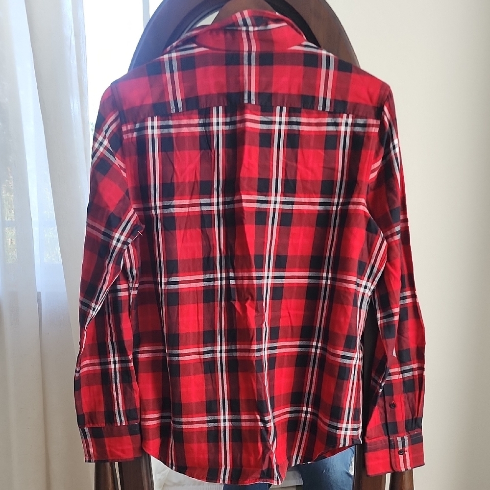 Lauren Ralph Lauren Red Black Plaid Flannel Grunge Cabincore Shirt - Picture 5 of 5